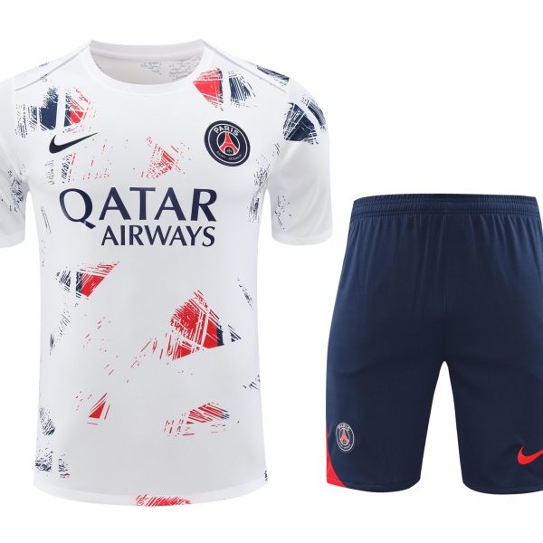Conjunto de calentamiento PSG blanco rojo y azul