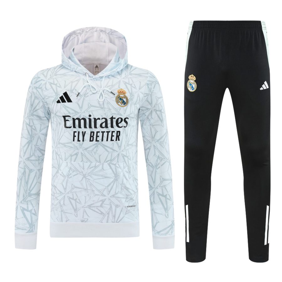 Conjunto manga larga Real Madrid blanco triangulos