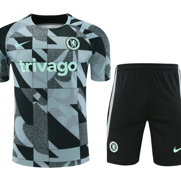 Conjunto de calentamiento Chelsea gris y negro cuadro