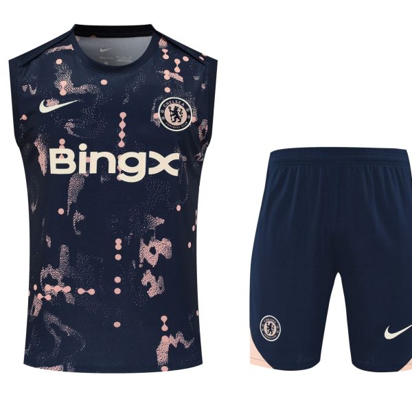 Conjunto tirantes Chelsea azul oscuro y rosa puntos
