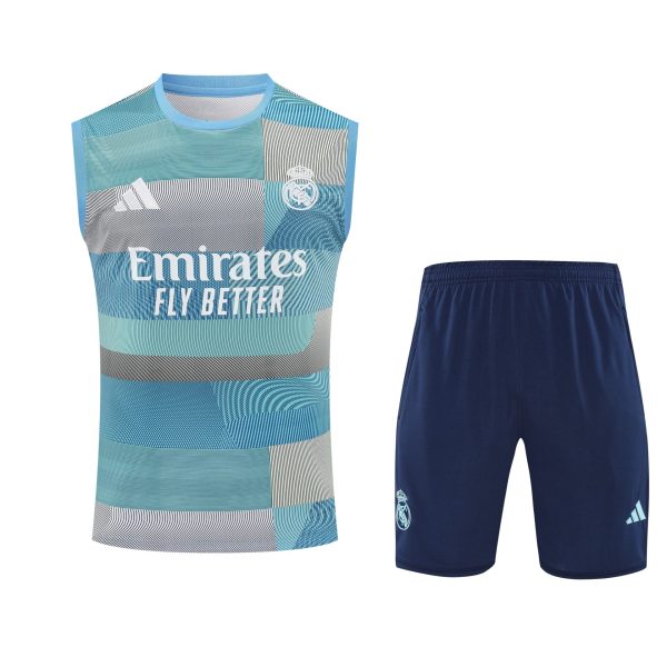 Conjunto tirantes Real Madrid azul y blanco cuadros