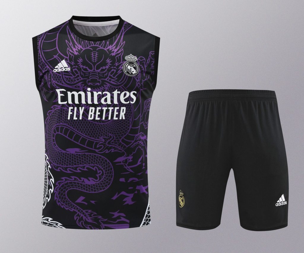 Conjunto tirantes Real Madrid negro y morado dragón