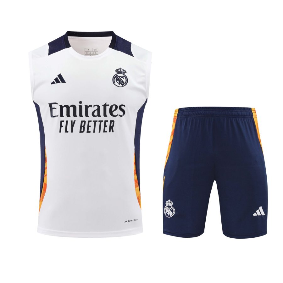 Conjunto tirantes Real Madrid blanco y naranja