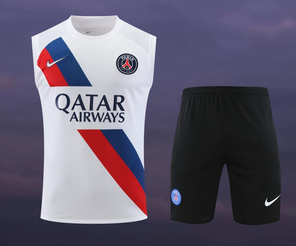 Conjunto tirantes PSG blanco franja roja y azul