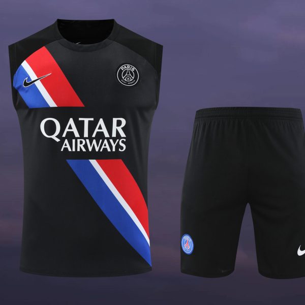 Conjunto tirantes PSG negro franja azul y roja