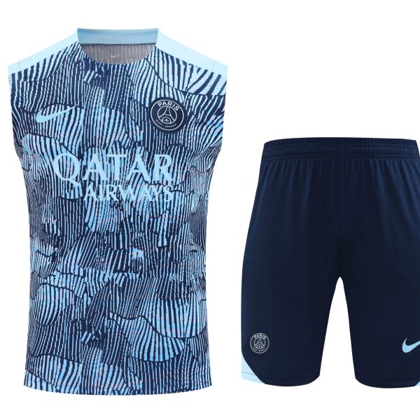 Conjunto tirantes PSG azul y negro rayas