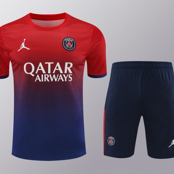 Conjunto de calentamiento PSG rojo y azul difuminado